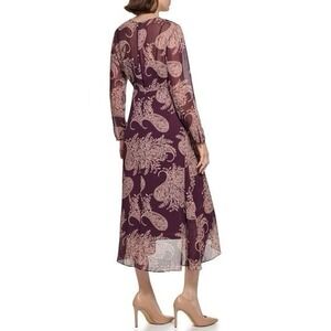 Tommy Hilfiger Purple Paisley Midi Dress Womens 12 Sheer Chiffon Whimsigoth